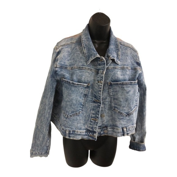 Austin Landing acid wash look embroidered‎ angel wings denim jeans jacket size M - Picture 3 of 11